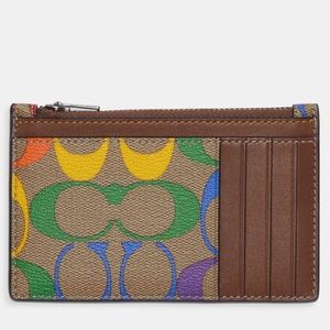 Coach Zip Card Case In Rainbow Signature Canvas